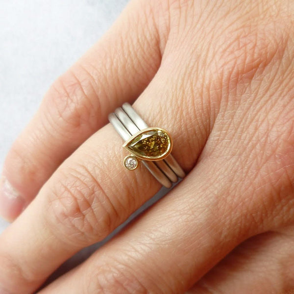 Platinum, 18ct Gold, Champagne And White Diamond Ring. Contemporary, Bespoke, Sue Lane. Multi band ring or interlocking ring, sometimes called triple band rings too.