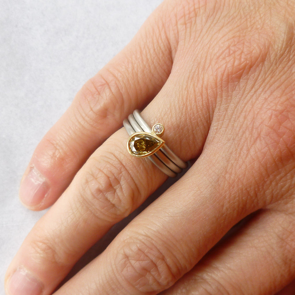 Platinum, 18ct Gold, Champagne And White Diamond Ring. Contemporary, Bespoke, Sue Lane.