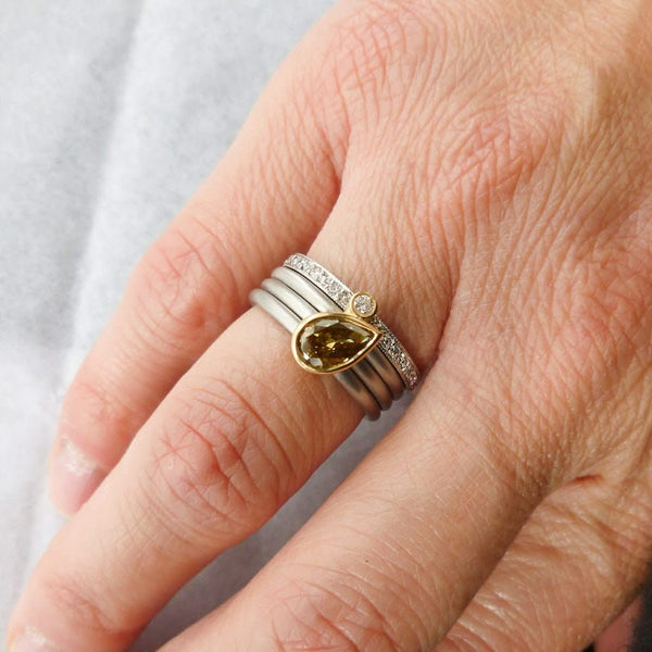 Platinum, 18ct Gold, Champagne And White Diamond Ring. Contemporary, Bespoke, Sue Lane.