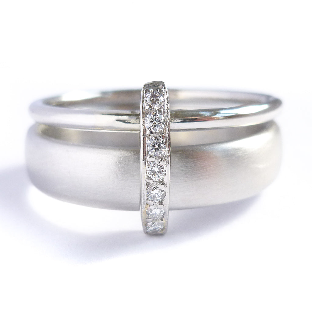 Platinum and Pave Set Diamond Two Band Ring Contemporary Commission. Multi band ring or interlocking ring, sometimes called double band ring too.