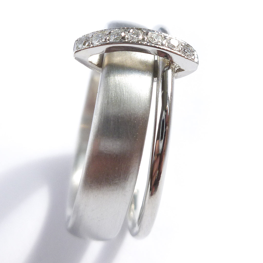 Platinum and Pave Set Diamond Two Band Ring Contemporary Commission. Multi band ring or interlocking ring, sometimes called double band ring too.