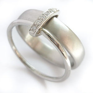 Platinum and Pave Set Diamond Two Band Ring Contemporary Commission. Multi band ring or interlocking ring, sometimes called double band ring too.