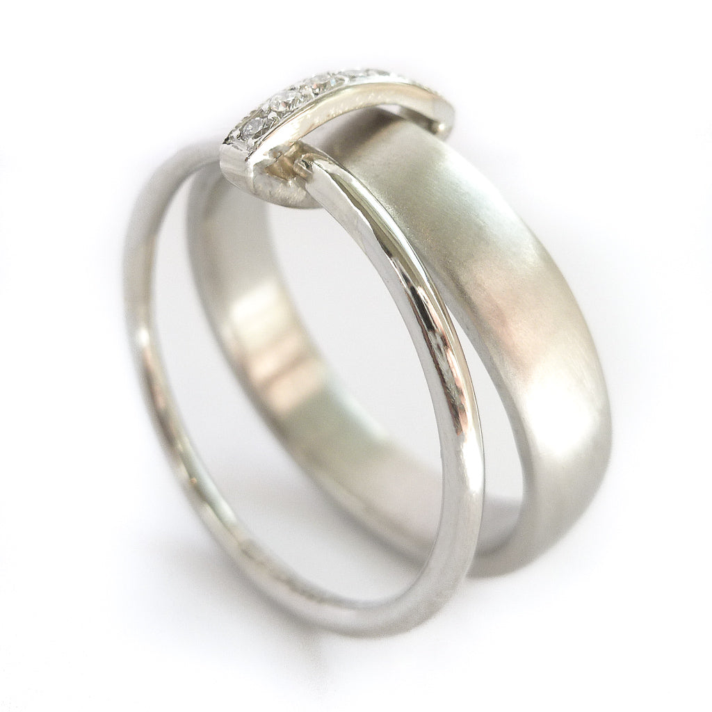 Platinum and Pave Set Diamond Two Band Ring Contemporary Commission. Multi band ring or interlocking ring, sometimes called double band ring too.
