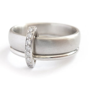 Platinum and Pave Set Diamond Two Band Ring Contemporary Commission. Multi band ring or interlocking ring, sometimes called double band ring too.