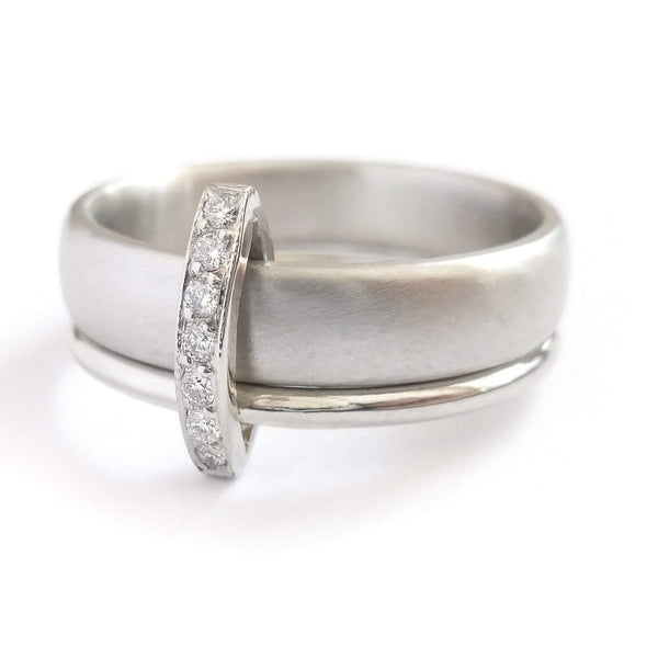 Platinum and Pave Set Diamond Two Band Ring Contemporary Commission. Multi band ring or interlocking ring, sometimes called double band ring too.