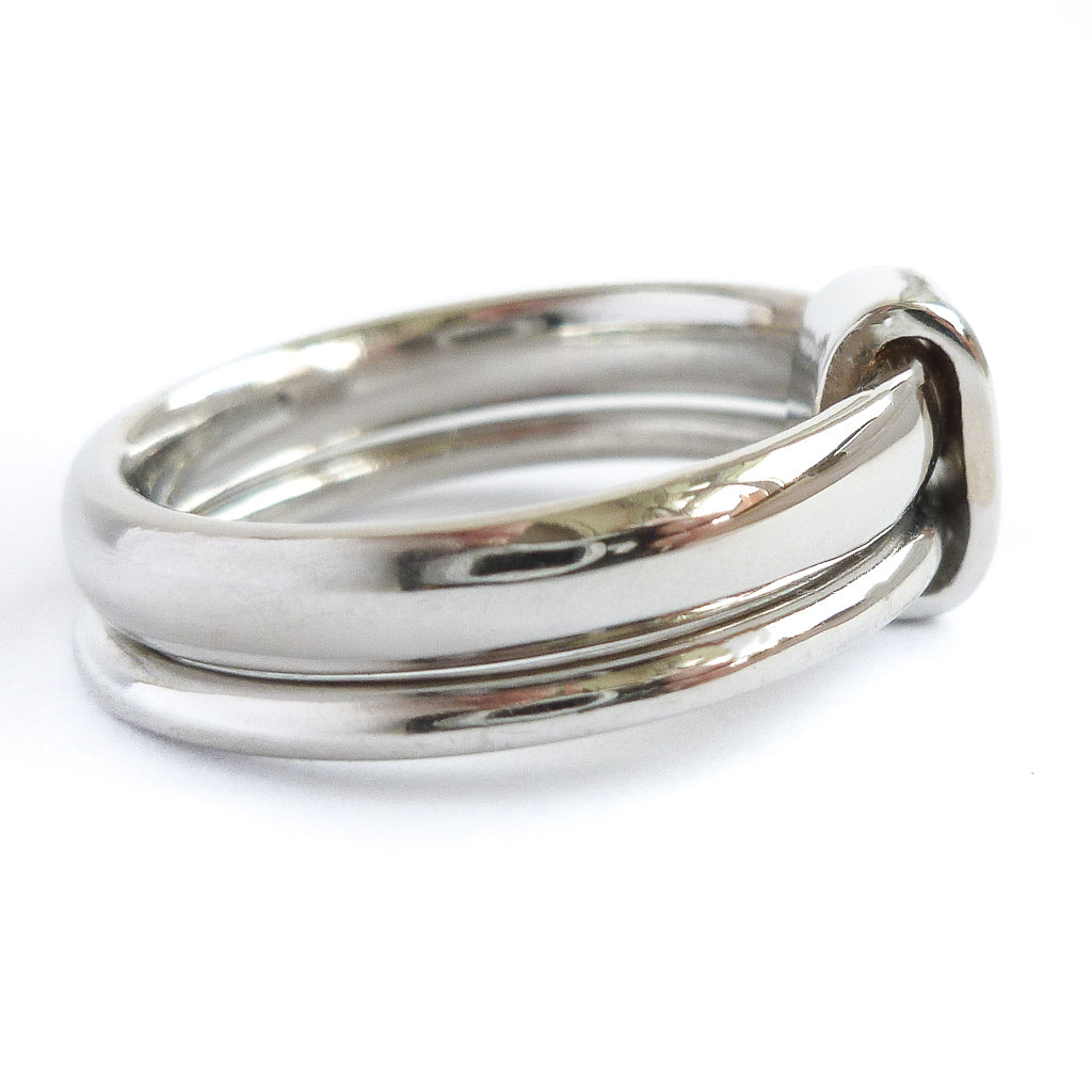 Platinum and diamond two band ring - modern, unique, contemporary by Sue Lane. Multi band ring or interlocking ring, sometimes called double band ring too.