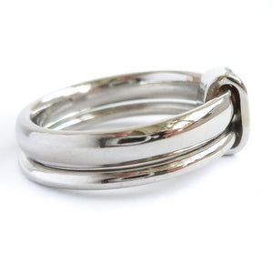 Platinum and diamond two band ring - modern, unique, contemporary by Sue Lane. Multi band ring or interlocking ring, sometimes called double band ring too.