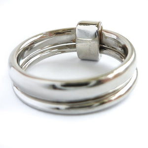 Platinum and diamond two band ring - modern, unique, contemporary by Sue Lane. Multi band ring or interlocking ring, sometimes called double band ring too.