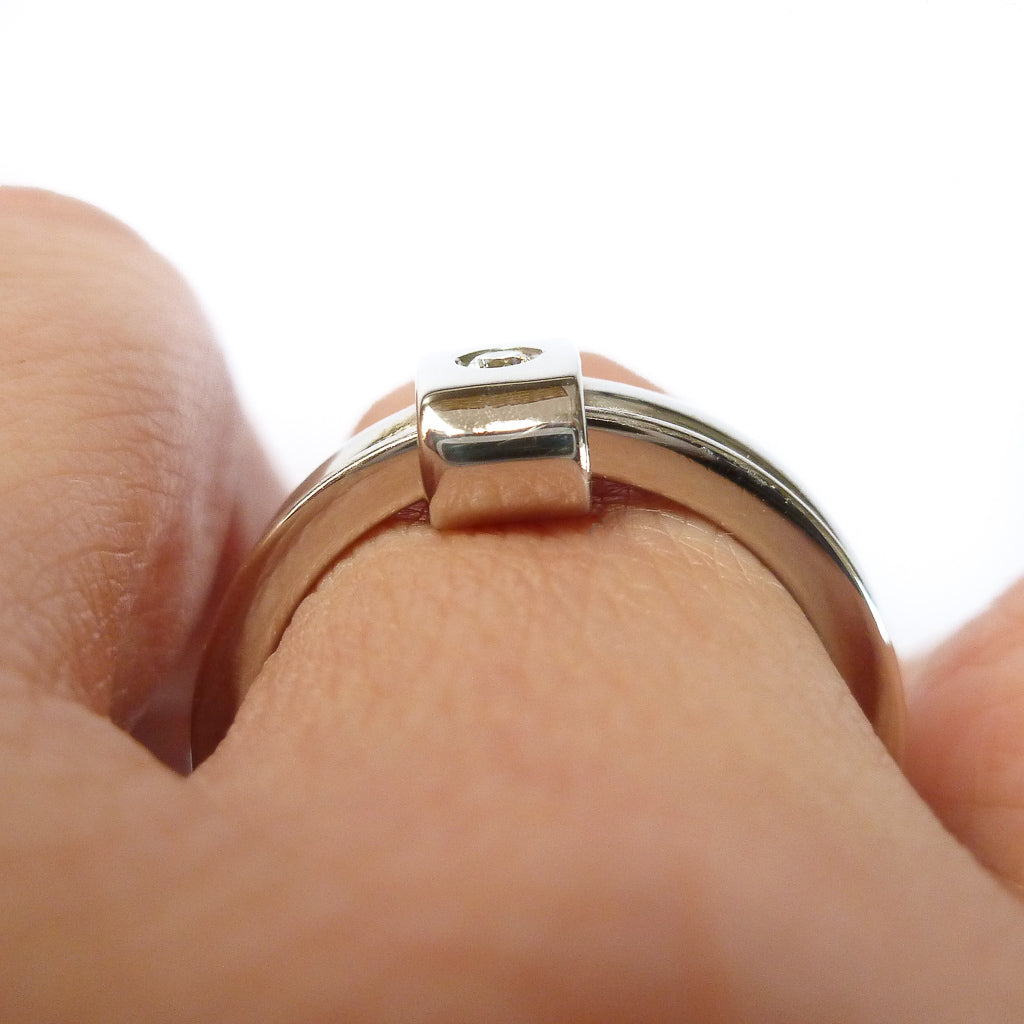 Platinum and diamond two band ring - modern, unique, contemporary by Sue Lane. Multi band ring or interlocking ring, sometimes called double band ring too.