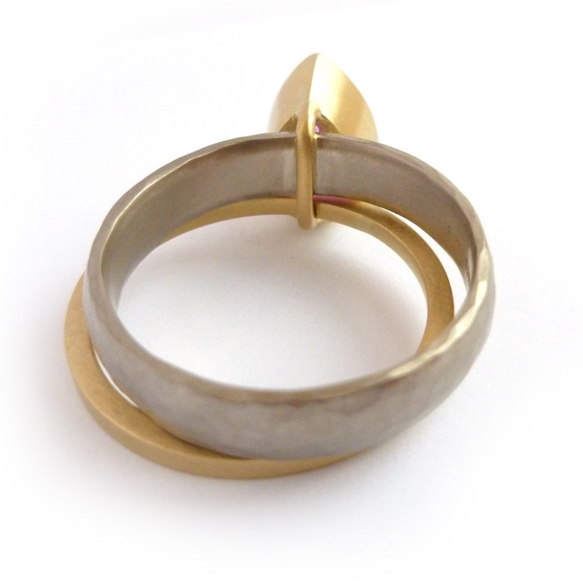 Handmade, unique, modern and contemporary pink sapphire 18ct 18k gold ring commission remodel remodelling