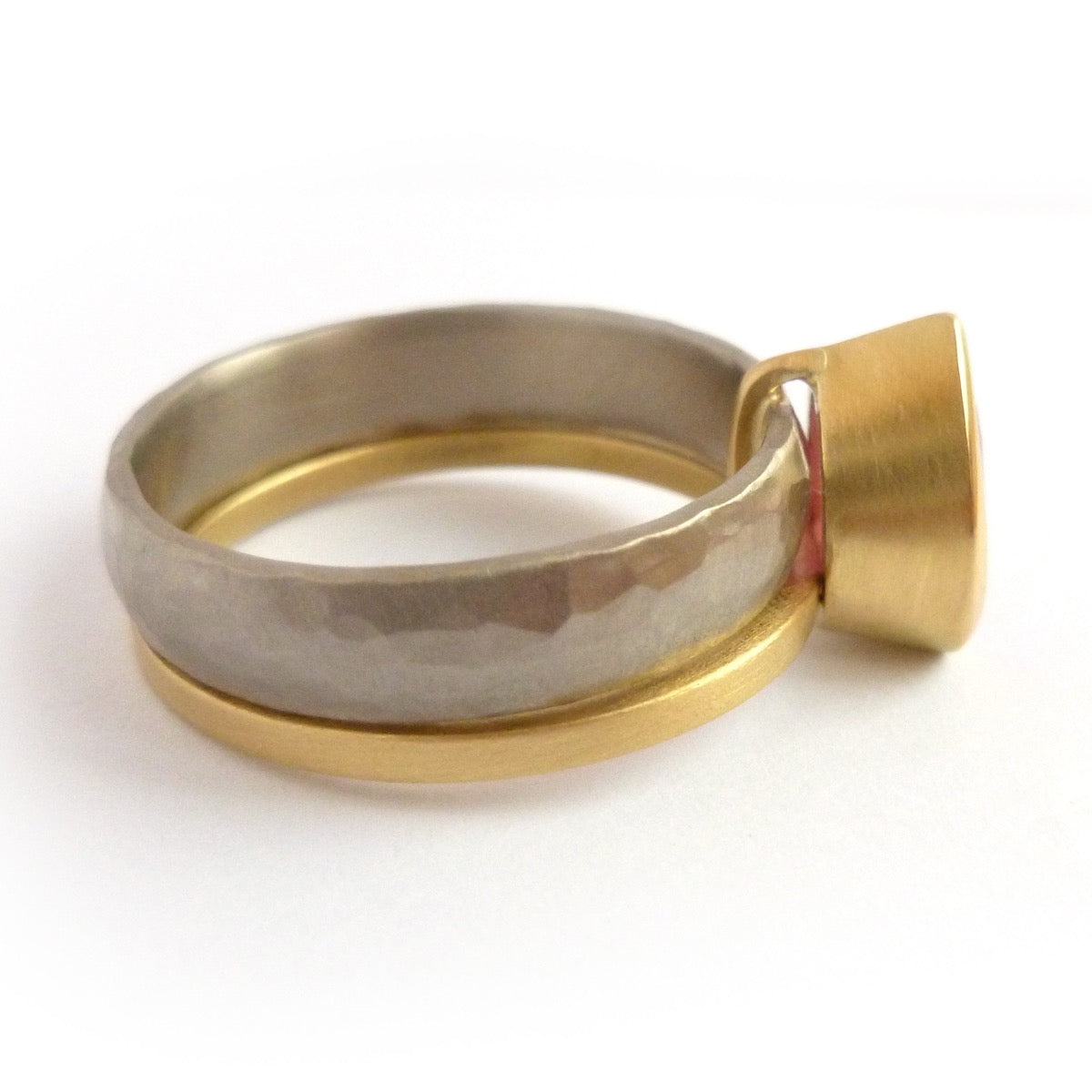 Handmade, unique, modern and contemporary pink sapphire 18ct 18k gold ring commission remodel remodelling