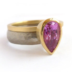 Handmade, unique, modern and contemporary pink sapphire 18ct 18k gold ring commission remodel remodelling
