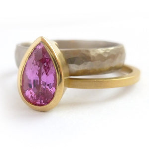 Handmade, unique, modern and contemporary pink sapphire 18ct 18k gold ring commission remodel remodelling