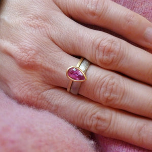 Handmade, unique, modern and contemporary pink sapphire 18ct 18k gold ring commission remodel remodelling