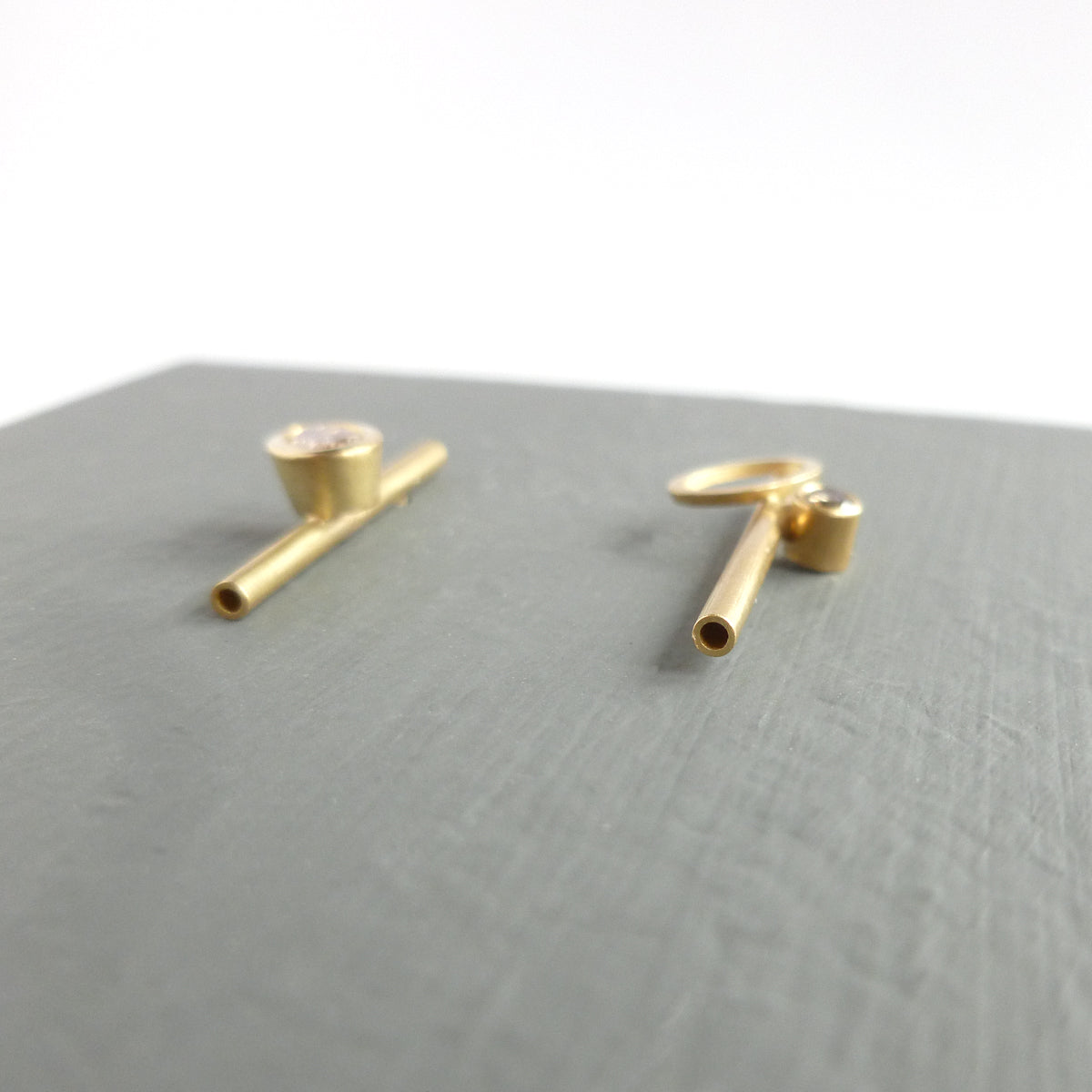 Contemporary jewellery earrings gold diamond bespoke handmade