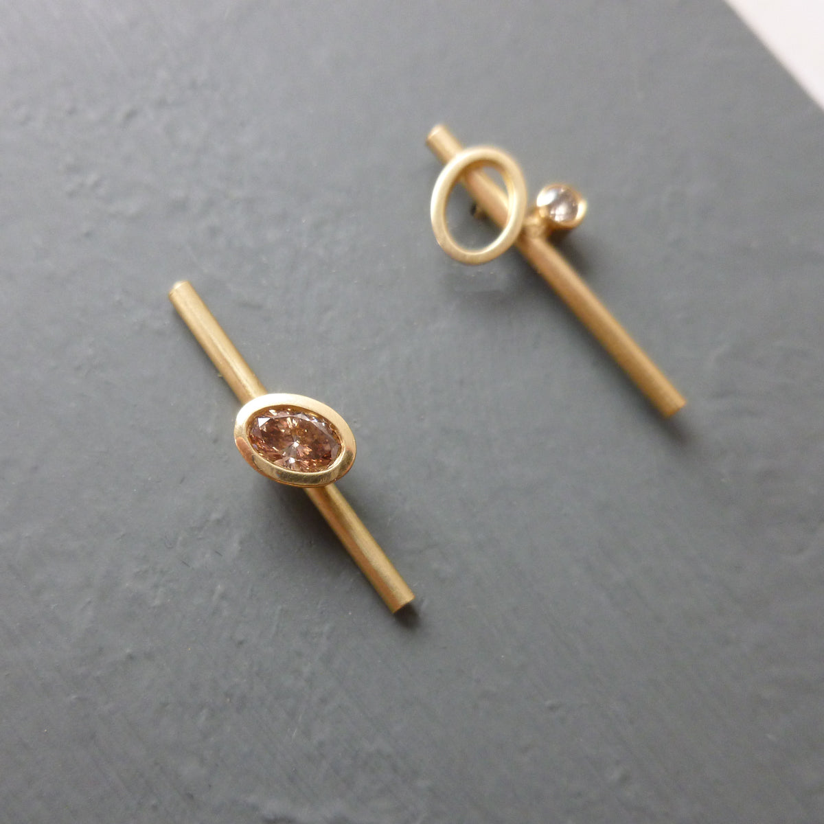 Contemporary jewellery earrings gold diamond bespoke handmade