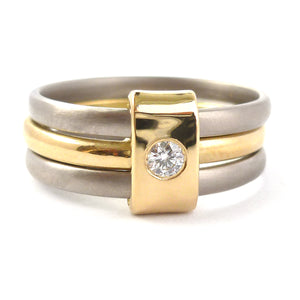 Contemporary jewellery, handmade, modern, bespoke ring by Sue Lane. Triple band ring, interlocking and linked.