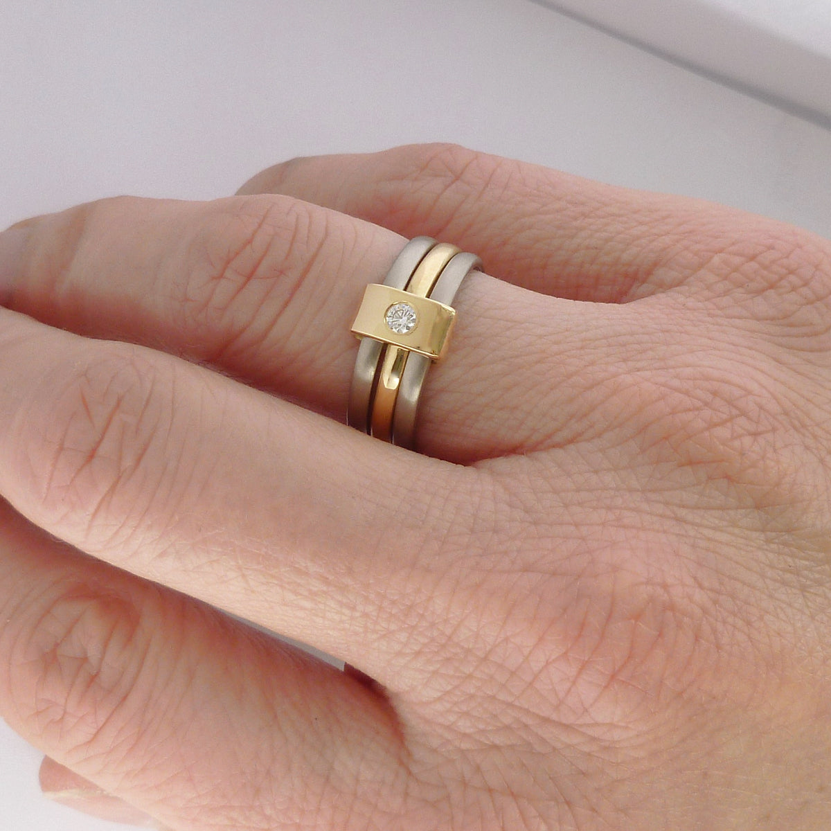 18ct Triple Band Gold Ring with Diamond