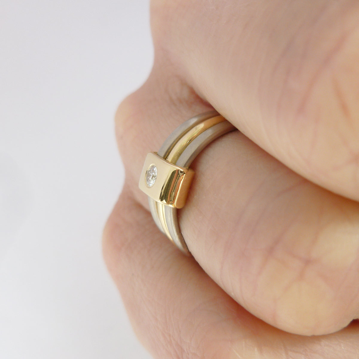 18ct Triple Band Gold Ring with Diamond