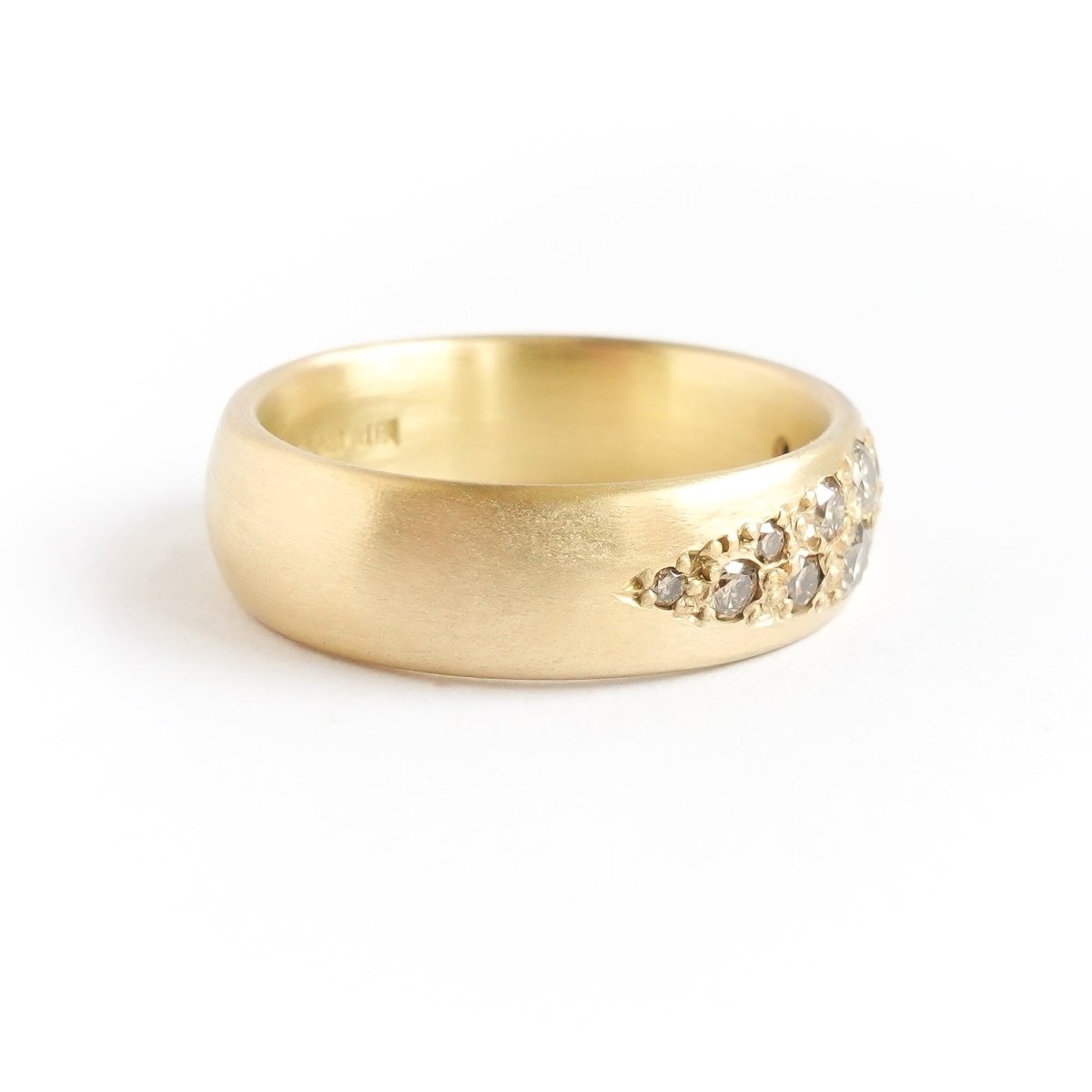 Eternity wedding everyday ring scattered champagne diamonds 18ct yellow gold contemporary and handmade