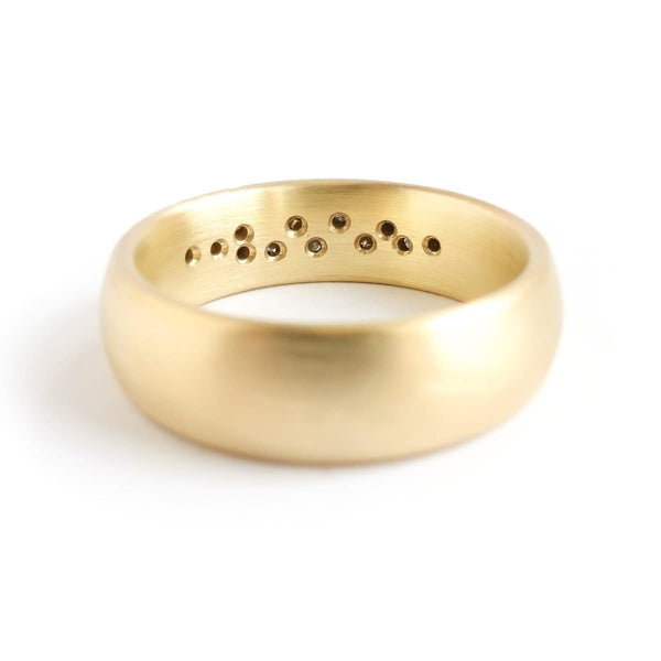 Eternity wedding everyday ring scattered champagne diamonds 18ct yellow gold contemporary and handmade