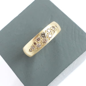 Eternity wedding everyday ring scattered champagne diamonds 18ct yellow gold contemporary and handmade