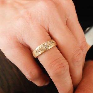 Eternity wedding everyday ring scattered champagne diamonds 18ct yellow gold contemporary and handmade
