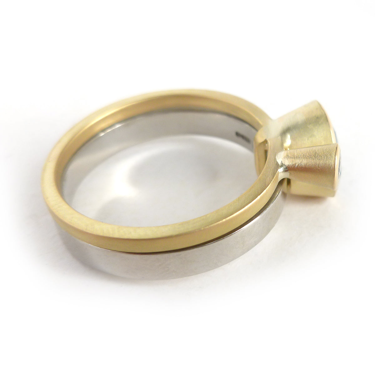 Green sapphire and diamond two band gold ring - unique and contemporary.