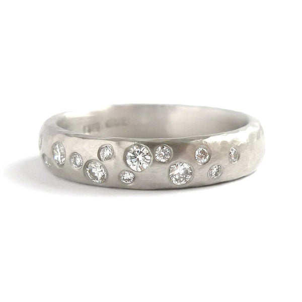 Hammered platinum and diamond ring - unique, handmade and bespoke.