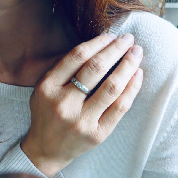 Hammered platinum and diamond ring - unique, handmade and bespoke.