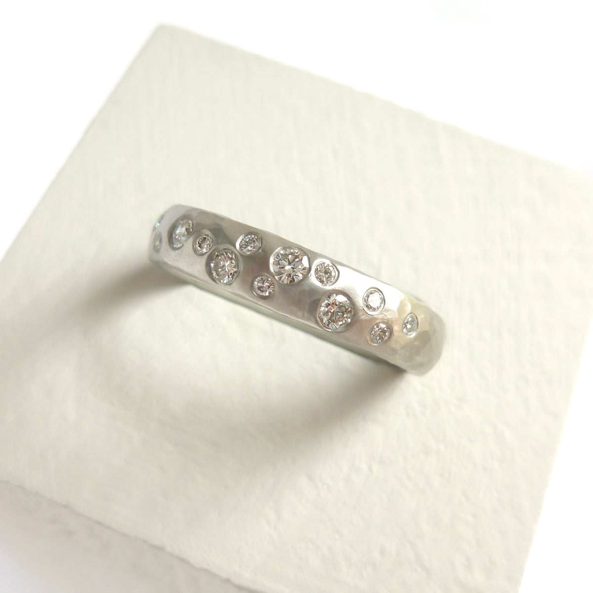Hammered platinum and diamond ring - unique, handmade and bespoke.