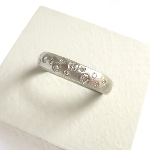 Hammered platinum and diamond ring - unique, handmade and bespoke.