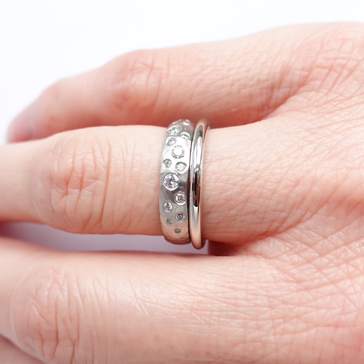 Hammered platinum and diamond ring - unique, handmade and bespoke.