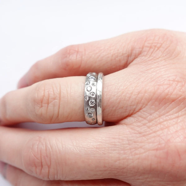 Hammered platinum and diamond ring - unique, handmade and bespoke.