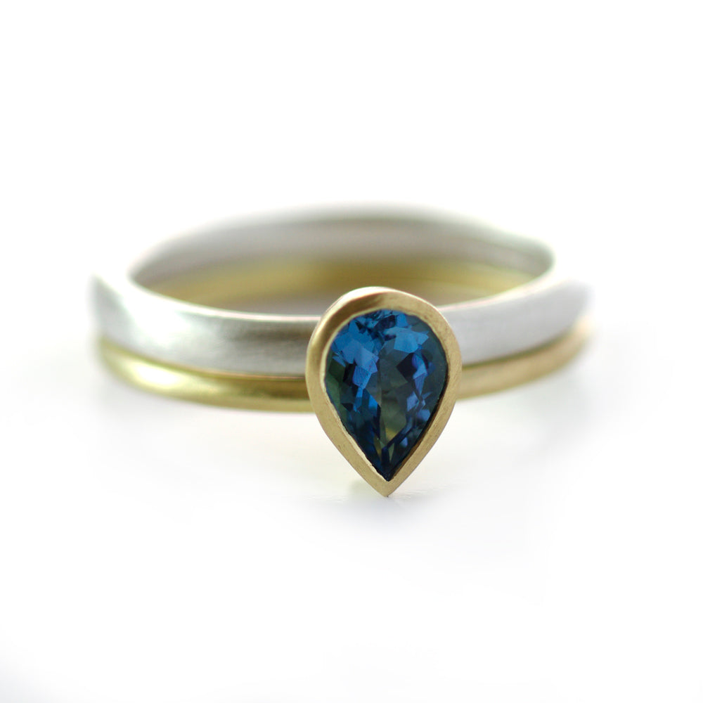 SOLD: Silver, 18k Gold and Aquamarine Ring (OF03) - Sue Lane Contemporary Jewellery - 1