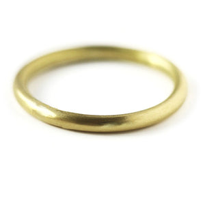 Contemporary, bespoke and modern 18k yellow gold wedding ring, commitment ring, eternity ring, matt brushed finish. Handmade by Sue Lane in Herefordshire, UK