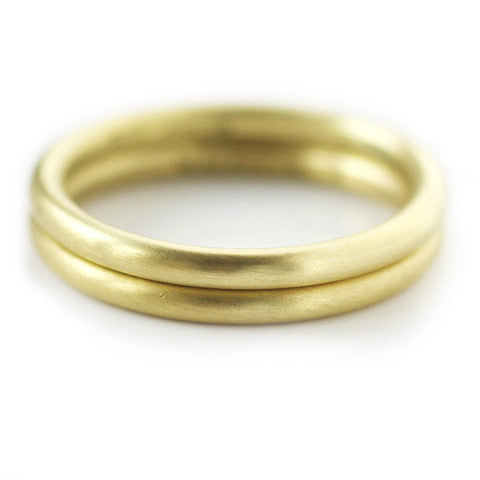 Contemporary, bespoke and modern 18k yellow gold wedding ring, commitment ring, eternity ring, matt brushed finish. Handmade by Sue Lane in Herefordshire, UK