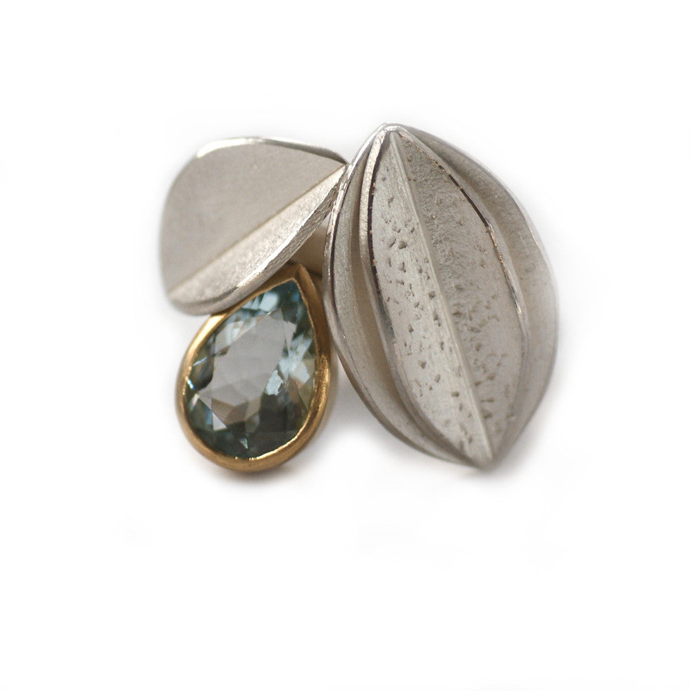 SOLD: Silver, 18k Gold and Aquamarine Ring (OF08) - Sue Lane Contemporary Jewellery