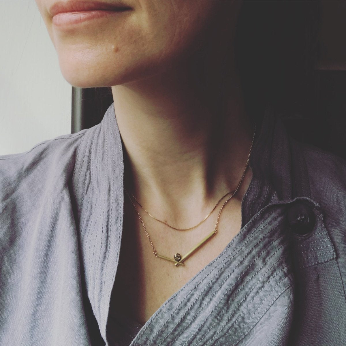 modern yellow gold and diamond stacking necklace perfect on its own or with your own chains