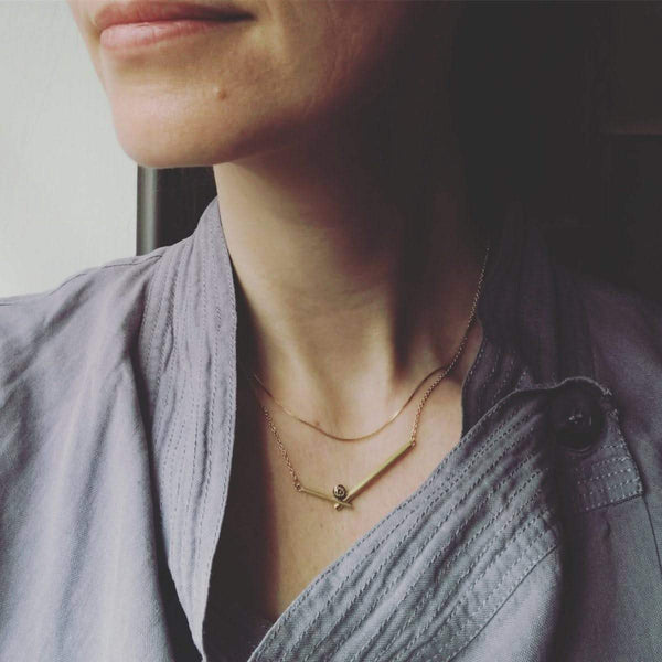 modern yellow gold and diamond stacking necklace perfect on its own or with your own chains