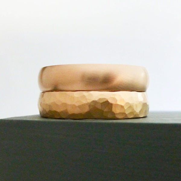 Contemporary mens 18ct rose gold wedding ring / band handmade hammered polished or matt