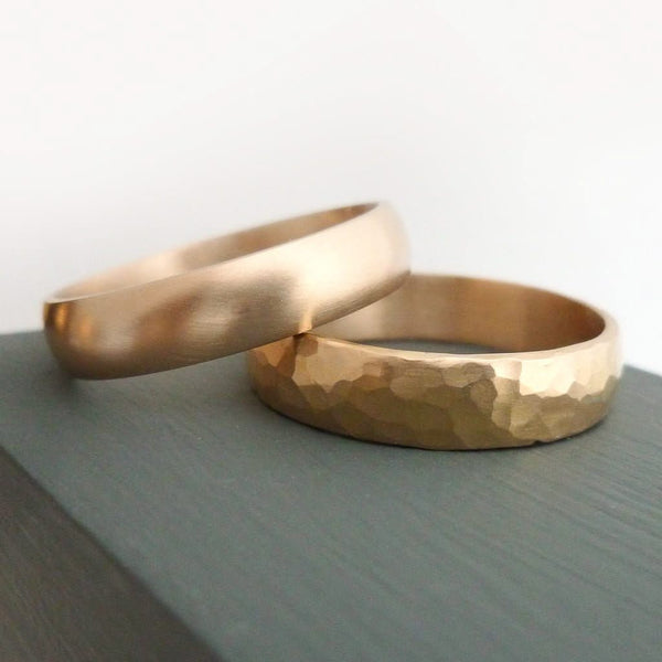 Contemporary mens 18ct rose gold wedding ring / band handmade hammered polished or matt