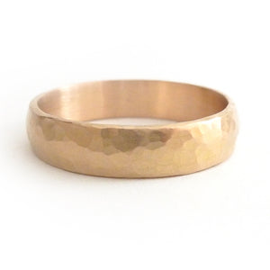 Contemporary mens 18ct rose gold wedding ring / band handmade hammered polished or matt