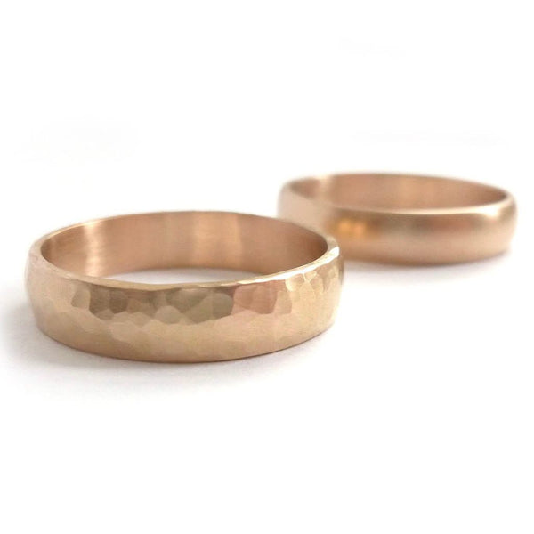 Contemporary mens 18ct rose gold wedding ring / band handmade hammered polished or matt