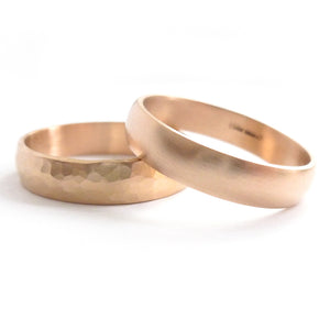 Contemporary mens 18ct rose gold wedding ring / band handmade hammered polished or matt