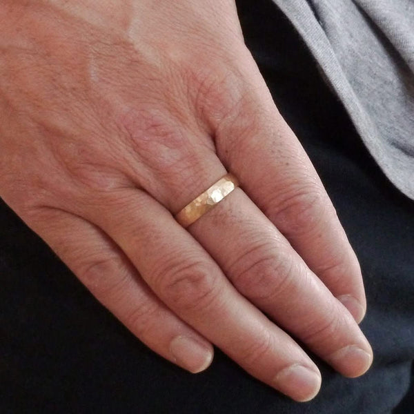 Contemporary mens 18ct rose gold wedding ring / band handmade hammered polished or matt
