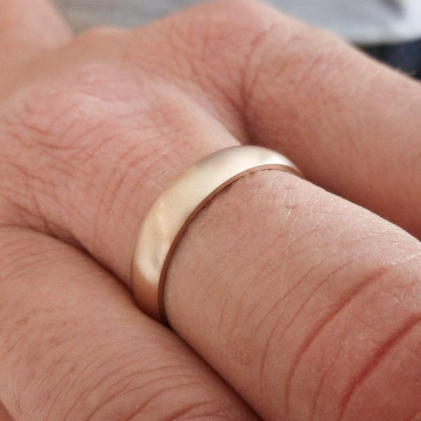 Contemporary mens 18ct rose gold wedding ring / band handmade hammered polished or matt