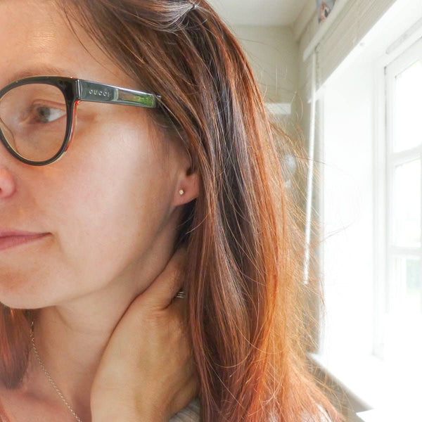 Modern, unique, bespoke, contemporary gold earrings by Sue Lane