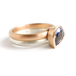 Modern bespoke contemporary two band sapphire and diamond gold and silver ring - sue lane