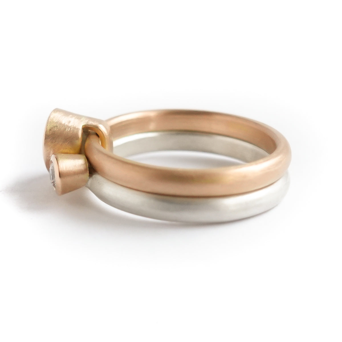 Modern bespoke contemporary two band sapphire and diamond gold and silver ring - sue lane